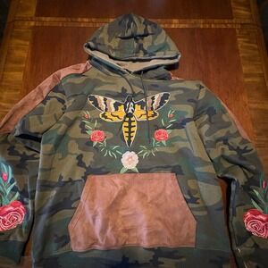 Hudson Outerwear Camo Embroidered Hoodie 2X Snake Roses Moth Graphic Streetwear